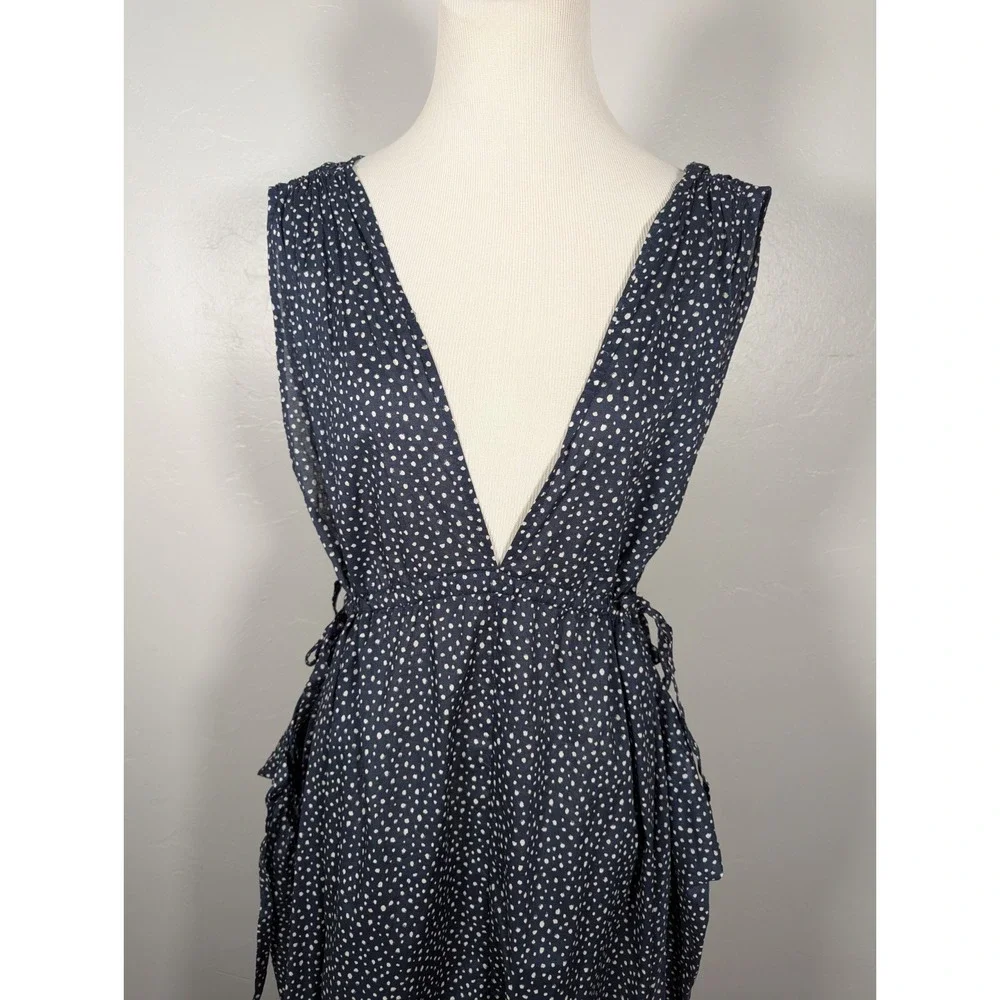 J CREW Women's Dress L‎ Blue Side-tie Beach  in Dot Blue White BH545 Coastal